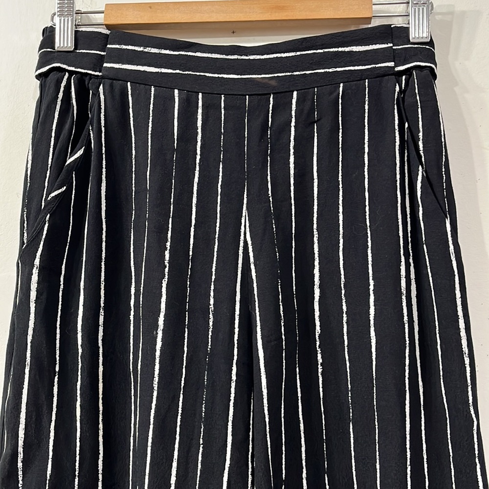Wilfred Aritzia Faun Stripe Wide Leg Pant Tie Back Pull On Black/ White M - Picture 4 of 13